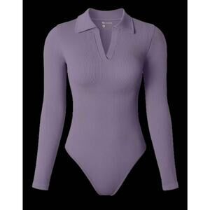 “OQQ Lavender Collared Bodysuit – Feminine & Flattering NEW/ SMALL